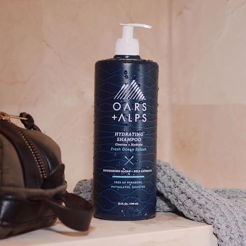 Oars + Alps Men's Sulfate Free Shampoo, Infused with Kelp and Algae Extracts, Fresh Ocean Splash, 32 Fl Oz