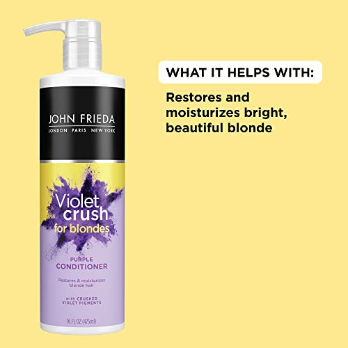 John Frieda Violet Crush Purple Conditioner, Purple Conditioner for Blonde Hair, Crushed Violet Pigments Neutralize Brassy Tones for Cooler, Brighter Blonde, 8.3 Oz