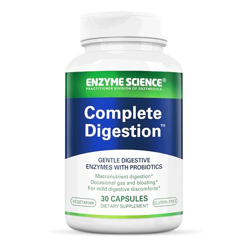 Enzyme Science Complete Digestion, 30 Capsules – Full Support for Digestive Health – for Occasional Gas, Bloating, and Indigestion – Probiotic for Men and Women – Digestive Enzyme Supplement