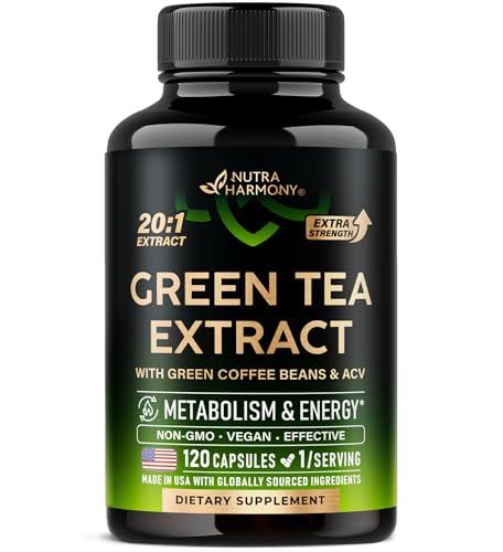 Green Tea Extract Capsules with Green Coffee Beans & Apple Cider Vinegar - Energy & Metabolism Support - Green Tea Supplement 50% EGCG - 20:1 Natural Extract - for Men & Women - 120 Vegan Capsules