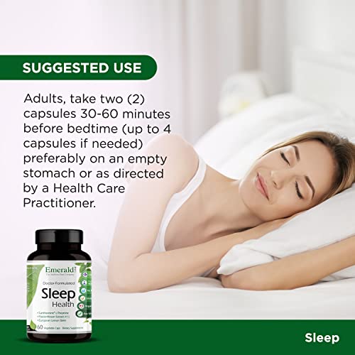 Emerald Labs Sleep Health - Sleep Support Supplement with Suntheanine L-Theanine, Melatonin, European Lemon Balm & Passionflower - Gluten Free, Vegan - 60 Vegetable Capsules (Up to 30-Day Supply)