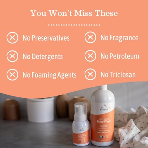 Earth Mama Sweet Orange Baby Wash Liquid Hand Soap Refill, Organic Body Wash for Sensitive Skin, All Purpose Castile Soap Liquid with Coconut Oil, Shea Butter, Calendula & Aloe, 34 fl oz