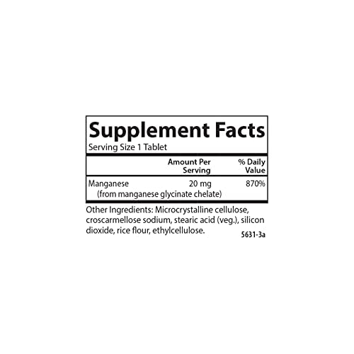 Carlson - Chelated Manganese, 20 mg, Superior Absorption, Healthy Metabolism, Bone Support & Brain Health, 100 Tablets