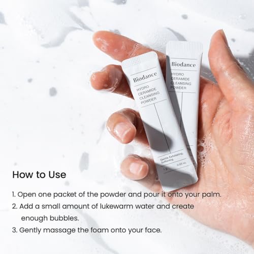 Biodance Hydro Ceramide Cleansing Powder, Gentle Exfoliating Daily Facial Cleanser with Hyaluronic Acids & Ceramides, Enzyme Powder | 0.03 oz x 30ea
