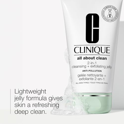 Clinique All About Clean 2-in-1 Cleansing + Exfoliating Jelly, Face Cleanser & Exfoliator With Salicylic Acid For All Skin Types, 5 Fl Oz