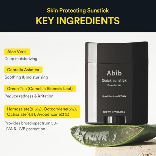 Abib Quick Sunstick Protection Bar SPF50+ 0.77 oz / 22 g (Glowing) | Korean Suncreen Stick Suncare Sunblock, No Whitecast, Protector Solar Barra, Centella Asiatica Extract, Aloe Extract