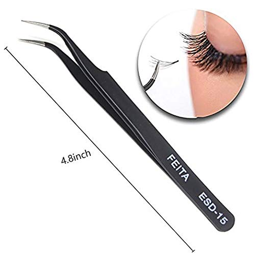 FEITA ESD Stainless Steel Tweezers Set Precision Hand Tools for False Lash,Eyelash Extensions,Nail Art,DIY Repair, Jewelry-making,Hobbies (ESD-14&15 2pcs)