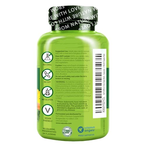 NATURELO One Daily Multivitamin for Women - Energy Support - Whole Food Supplement to Nourish Hair, Skin, Nails - Non-GMO - No Soy - Gluten Free - 60 Capsules - 2 Month Supply