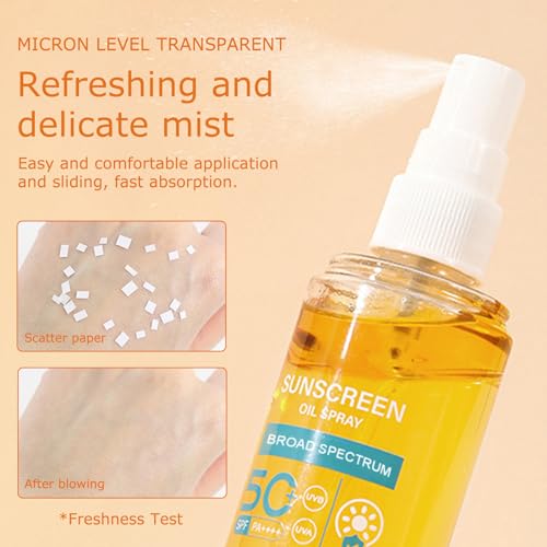 KYDA Oil Sunscreen Spray, Glow Oil Sunscreen Mist SPF 50, Lightweight Hydration Refreshing Sun Protect Spray, Broad Spectrum UVA/UVB Protection