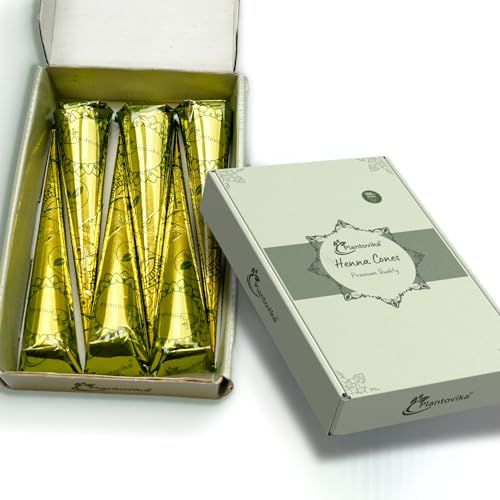 Plantovika 100% Natural and Pure Henna Cone or tube, Ready to use paste for Reddish Brown Hair Color, Long-lasting, No additives, Chemical free, Henna Hair Dye, Spot hair coloring (Pack of 6)