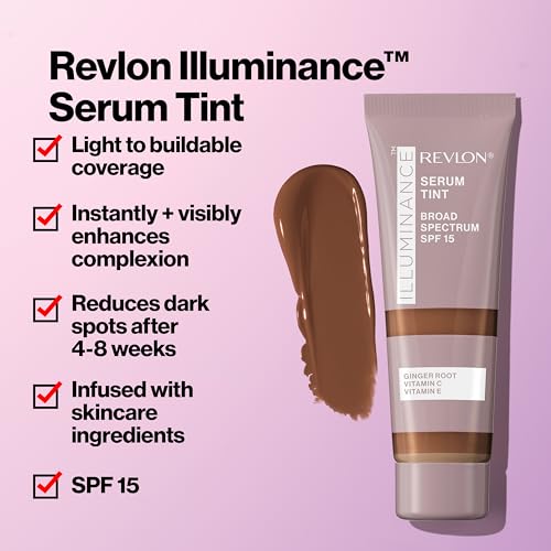 Revlon Illuminance Tinted Serum, Triple Hyaluronic Acid, Evens Out Skin Tone Over Time and Hydrates All Day, SPF 15, 201 Creamy Natural, 0.94 fl oz.