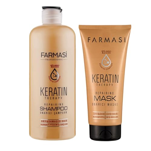 FARMASi Keratin Hair Shampoo and Mask, Smoothing, Silky Repairing Shampoo and Conditioner Hair Mask for Dry Hair 360 ml / 12.2 fl.oz