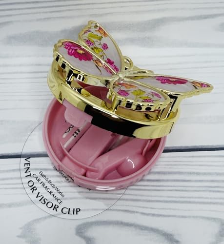 Bath and Body Works Pink Flowers with Gold Garden Butterfly Car Visor Fragrance Holder Easy To Open