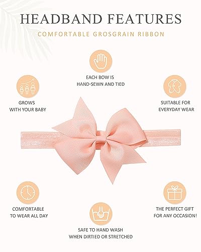 jollybows 40pcs Baby Girls Hair Bows Headbands Grosgrain Ribbon Hair Band Accessories for Infants Newborn Toddler (4In)