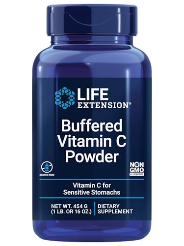 Life Extension Buffered Vitamin C Powder, Buffering Minerals, Calcium, Magnesium, Potassium & zinc, for Sensitive stomachs, Gluten Free, Non-GMO, Vegetarian, 454 Grams, About 84 Servings