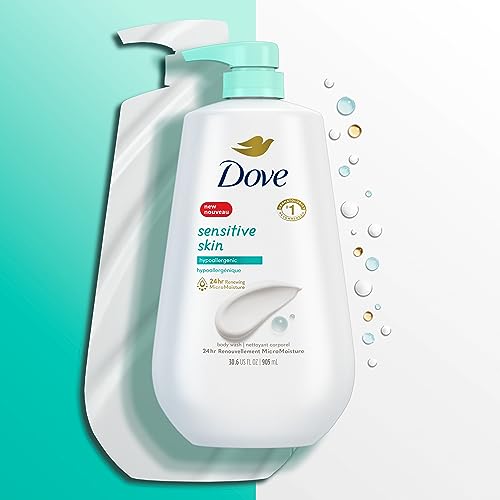 Dove Body Wash with Pump Sensitive Skin Hypoallergenic, Paraben-Free, Sulfate-Free, Cruelty-Free, Moisturizing Skin Cleanser Effectively Washes Away Bacteria While Nourishing Skin 30.6 oz