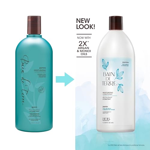 Bain de Terre Jasmine Moisturizing Conditioner, Rich Hydration for Dry Hair, with Argan & Monoi Oils, Paraben-Free, Color-Safe, Vegan, 33.8 Fl Oz