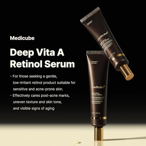 Medicube Deep Reviving Bakuchiol Retinol Facial Serum - Anti-Aging 4th Gen Retinol & Bakuchiol - Targets Fine Lines, Uneven Skin Tone, Blemish Scars - Korean Skin Care, Low Irritant, 1.01 oz