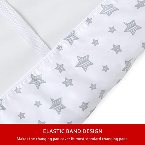 Changing Pad Cover for Boys Girls 2 Pack, Lovely Print Soft Unisex Diaper Change Table Sheets, Fit 32x16 Contoured Pad, Comfy Cozy 2-Pack Cradle Sheets, Grey & White