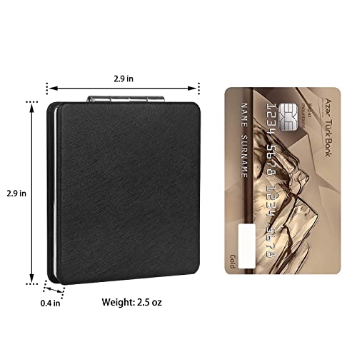 YTLX Compact Makeup Mirror for Pocket Purse Clutch, 1x/2x Magnifying Foldable Cosmetic Mirror, Portable Travel Mirror for Beauty, Black Elegant Vanity Mirror for Men and Women