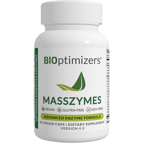 BiOptimizers MassZymes - Complete Digestive Enzymes Supplement for Gut Health - Bloating Relief for Men and Women - Lipase Amylase Bromelain Digestive Enzymes (30 Capsules)