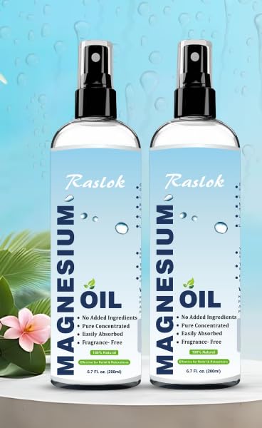 Raslok 100% Pure Magnesium Oil Spray 6.7 fl. oz | Pure Magnesium Oil | Magnesium Spray for Feet - Magnesium Spray for Body | Natural Magnesium Underarm Spray