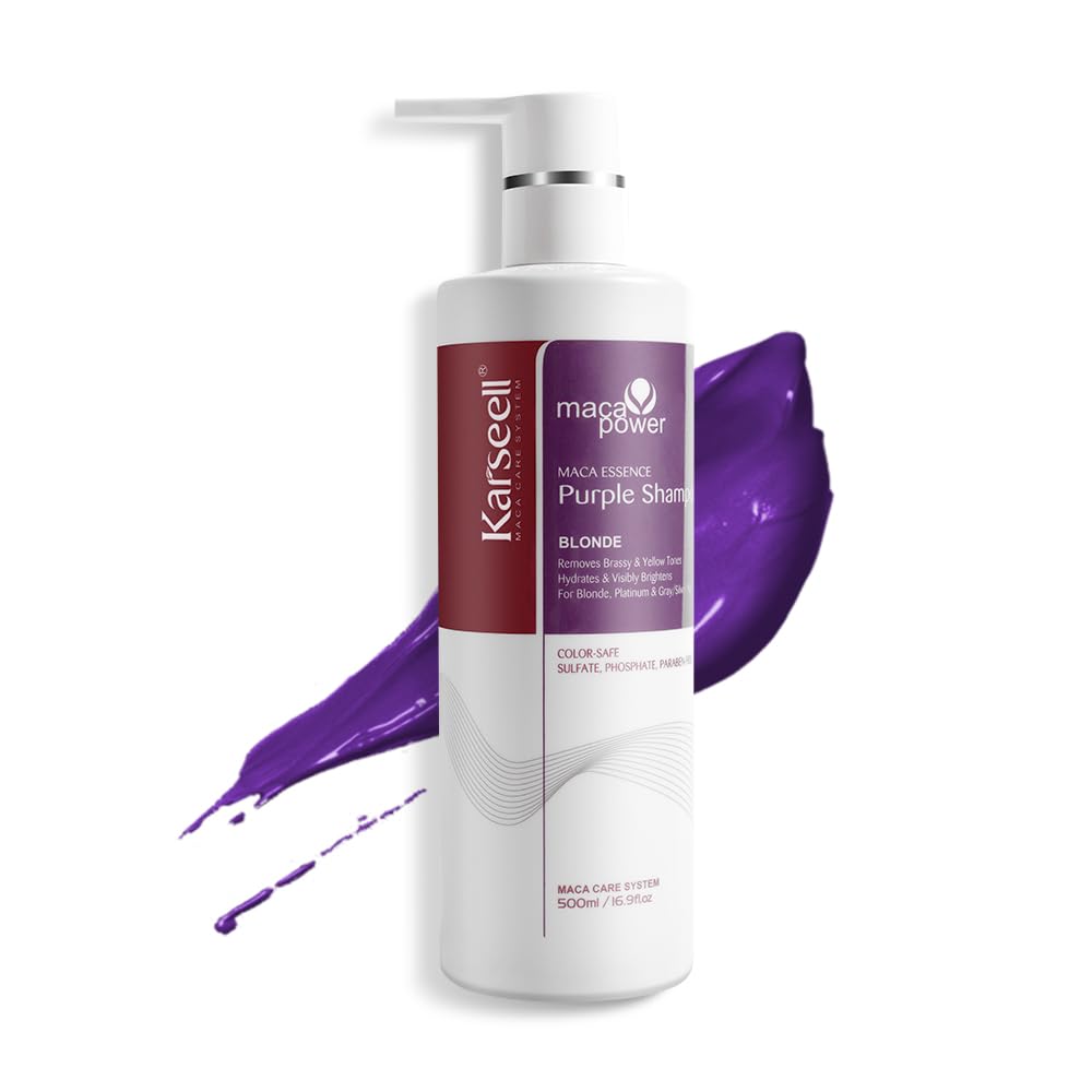 Karseell maca power Purple Shampoo Professional Neutralizes Brass & Yellow Tones For Blonde Silver Gray Highlighted Hair 16.90 oz 500ml
