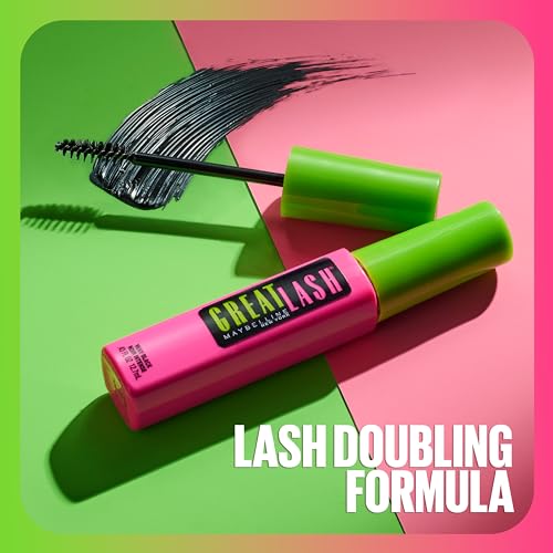 Maybelline Great Lash Washable Mascara Makeup, Volumizing Lash-Doubling Formula That Conditions As It Thickens, Blackest Black, 1 Count
