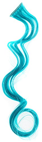 Teal Blue : SWACC 12 Pcs Curly One Color Party Highlights Clip on in Hair Extensions Colored Hair Streak Synthetic Hairpieces (Teal Blue)
