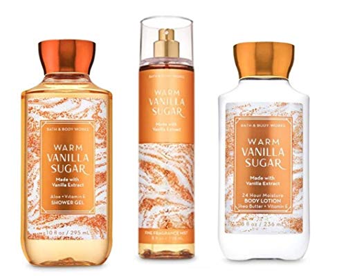 B & Body Works Warm Vanilla Sugar - Full Size Set - Shower Gel, Body Lotion, Fine Fragrance Mist