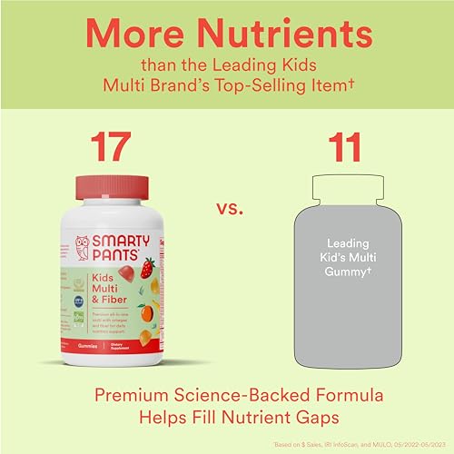 SmartyPants Kids Multivitamin Gummies and Fiber Supplement: Omega 3 Fish Oil (EPA/DHA), Vitamin D3, C, Vitamin B12, B6, Vitamin A, Zinc, Fiber Gummies, Three Fruit Flavors, 120 Count (30 Day Supply)