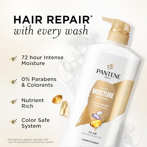 Pantene Daily Moisture Renewal Conditioner Twin Pack with Hair Mask Treatment, Pro-V Hydration for Dry Damaged Hair, Long-Lasting Softness, Safe for Color-Treated Hair, 25.1 Fl Oz Each, 2 Pack