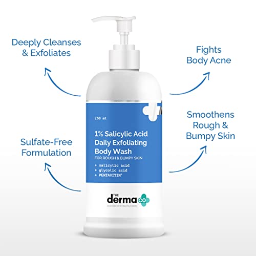 The Derma Co 1% Salicylic Acid Exfoliating Body Wash | Helps Smoothen Rough & Bumpy Skin | Deeply Cleanses & Exfoliates | Helps Reduce Body Acne | 8.45 Fl Oz/250ml