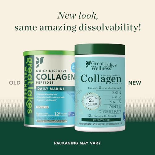 Great Lakes Wellness Sustainable Marine Collagen Peptides Powder for Skin, Hair, Nails, Joints & Digestion - Unflavored - Quick Dissolve Hydrolyzed, Wild Caught, MSC Certified, Non-GMO, Kosher - 8 oz