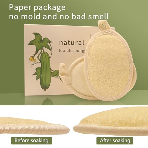 Natural Loofah Exfoliating Body Scrubber(2Pack),Made from Organic Bath Luffa for Women and Men