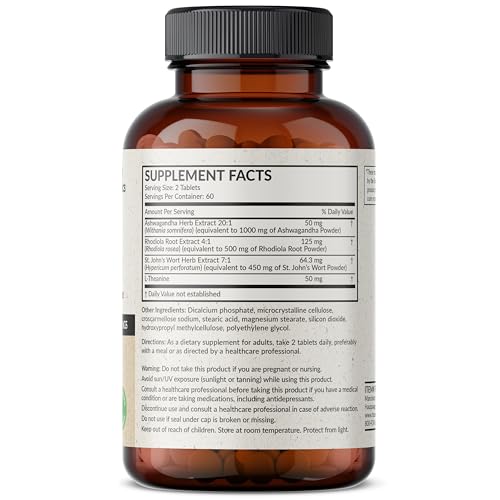 Futurebiotics Chill Pill + Ashwagandha, Rhodiola, St. John’s Wort, & L-Theanine - Non-GMO, 120 Vegetarian Tablets