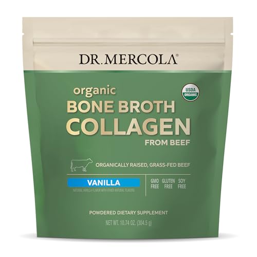 Dr. Mercola Organic Bone Broth Collagen Powder - Vanilla, 30 Servings (30 Scoops), Dietary Supplement, Supports Bone and Joint Comfort, USDA Organic, Non-GMO