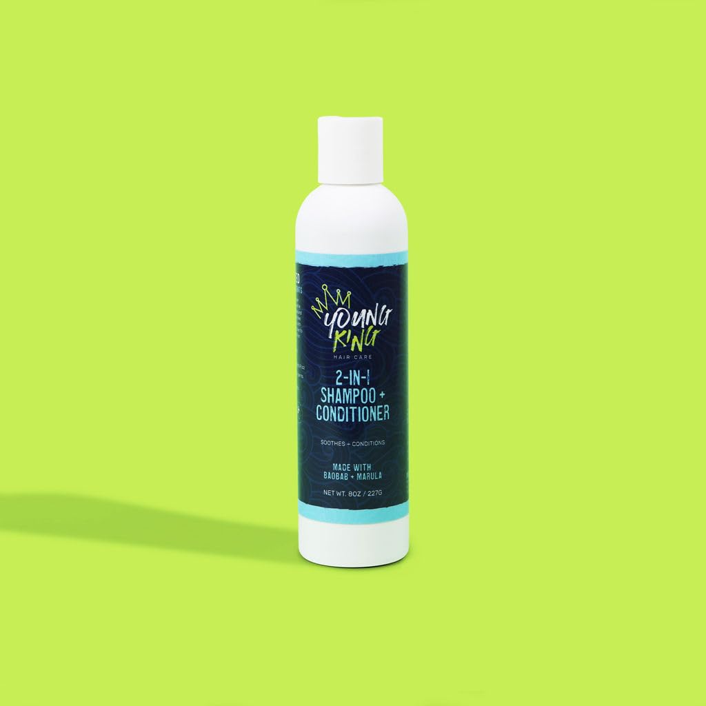Young King Hair Care Kids 2-in-1 Shampoo & Conditioner For Boys | Cleanse and Hydrate Natural Curls | Plant-Based and Harm-Free | 8 oz