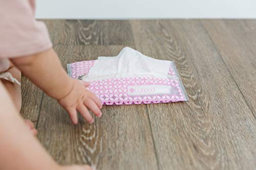 Butipods Reusable Stay Moist Wet Wipe Pouch | Slim Case Travel Holder | Great for Hand and Face Wipes | Set of 2 (Blush Pink Tiles)