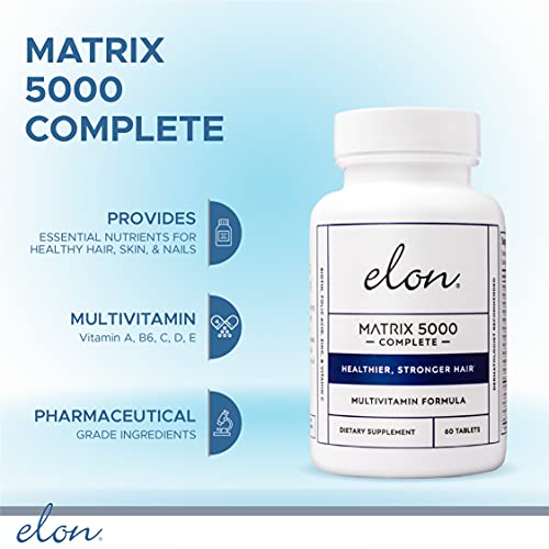 Elon Matrix 5000 Complete Multivitamin — Skin, Hair and Nail Growth Vitamins — Healthy Hair Growth Vitamins for Women & Men — 5000Mcg Biotin Supplement (60 Day Supply)