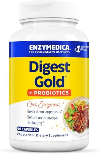 Enzymedica Digest Gold + Probiotics, 2-in-1 Formula for Gut Health, Digestive Enzymes & 1.5 Billion Active Probiotic Cultures, 90 Count