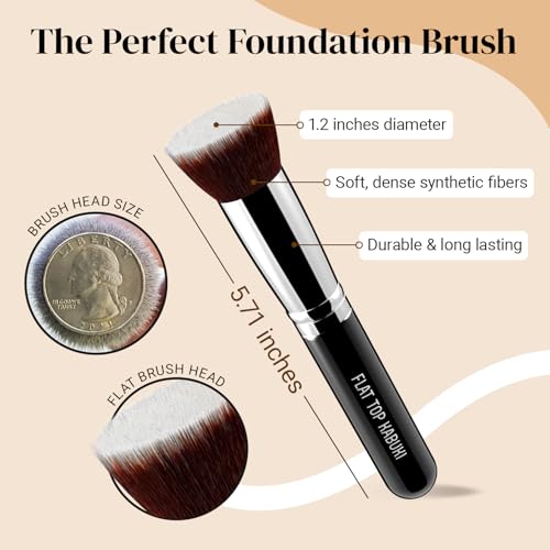Flat Top Kabuki Foundation Brush By KESHIMA - Premium Makeup Brush for Liquid, Cream, and Powder - Buffing, Blending, and Face - 1.2 Top Diameter
