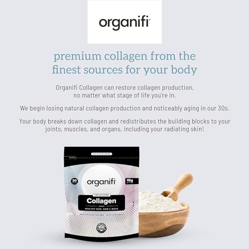 Organifi Collagen Powder - Fuller Hair, Stronger Nails, and Radiant Skin - Replenish and Rebuild Your Body - Gluten-Free, Dairy-Free, and Soy-Free Hydrolyzed Multi Collagen Peptides, 30 Servings
