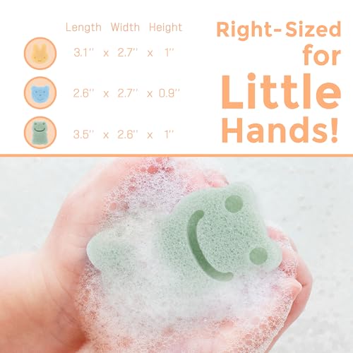 myHomeBody Konjac Baby Sponge for Bathing, Cute Shapes Natural Kids Bath loofah for Infants, Toddler, Newborns, Safe Plant-Based, 3pc. Set: Rabbit, Frog, Bear face
