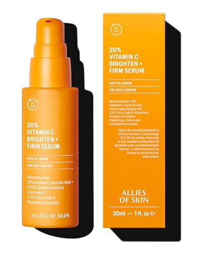 Allies of Skin 20% Vitamin C Serum | Daily Glow & Firming Face Serum | Lightweight Waterless Formula Treats Uneven Tone & Spots | Anti-Aging Support for Smooth, Radiant Skin (1 oz)