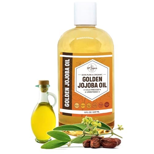 33rd PARALLEL | Golden Jojoba Oil (8 oz) Cold Pressed & Unrefined; Non-GMO; 100% Pure & Natural Hexane Free | Moisturizing Oil for Skin, Face, Hair & Nails | 8 FL OZ