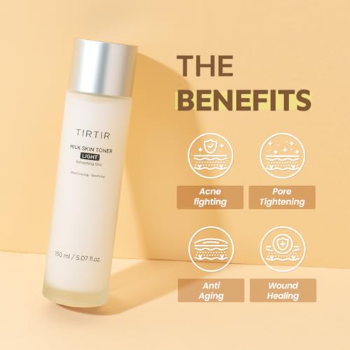 TIRTIR Milk Skin Rice Toner Light | Instant Hydration with 4% Niacinamide, Pantenol, Lightweight, Pore-Tightening, Vegan, Acne-Prone, Oily Skin, Fungal Acne Safe, Korean Skin Care, 0.67 Fl Oz