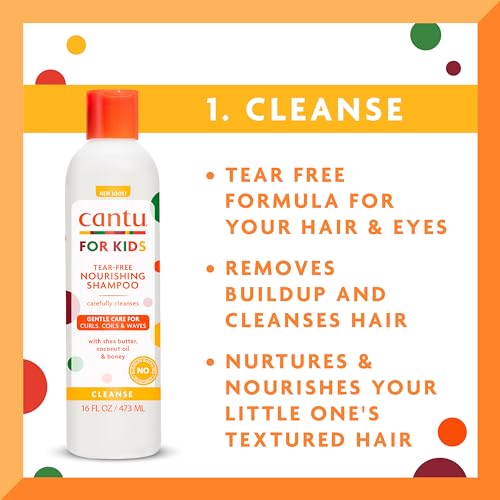 Cantu Care for Kids Haircare Regimen Set with Large Size Shampoo + Conditioner + Detangler + Leave-In Conditioner (Pack of 4)