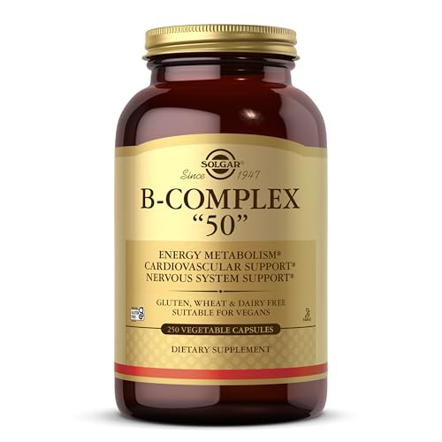 Solgar B-Complex “50”, 250 Vegetable Capsules - Energy Metabolism, Cardiovascular Support, Nervous System Support - Non-GMO, Vegan, Gluten Free, Dairy Free, Kosher - 250 Servings