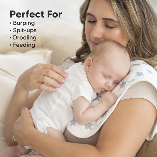 Organic Burp Cloths Baby Boy & Girl - 5-Pack Super Absorbent Cotton Burping Cloths for Babies, Soft & Plush Newborn Spit Up Rags, Infant Towels for Milk Spit Up, Unisex, Large 21 x 10(Constellation)